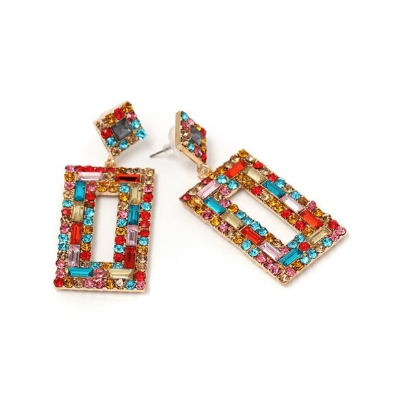 Multi Color Rhinestone Stud Earrings - Picture 3 of 4